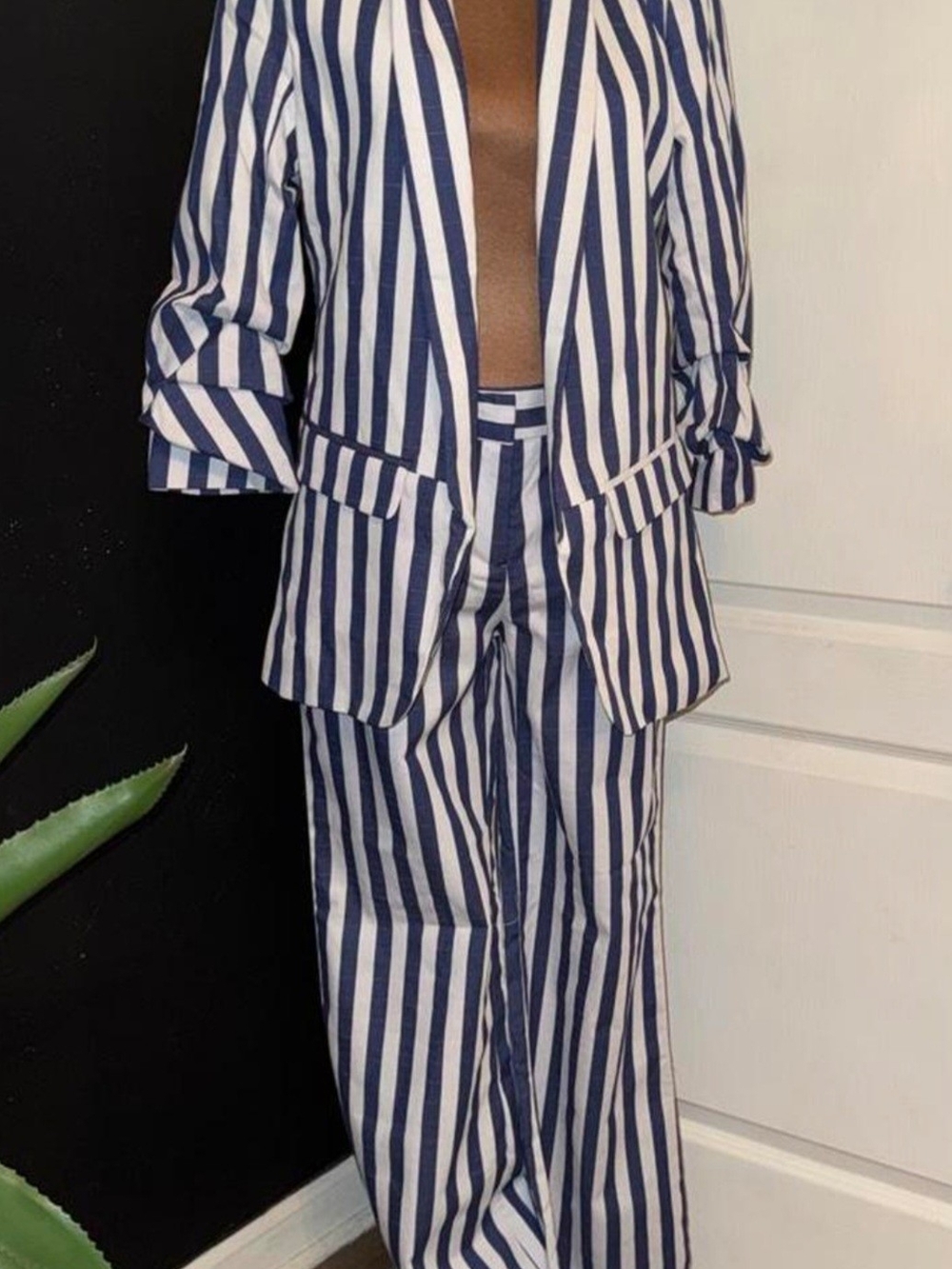 Fashion Nova Navy and White Striped Pantsuit
